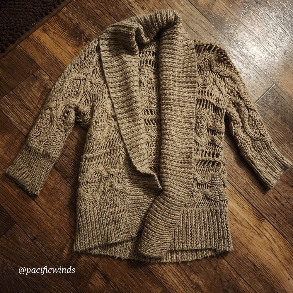 EXPRESS TAN CHUNKY WOOL KNIT OPEN FRONT CARDIGAN XS      ☆